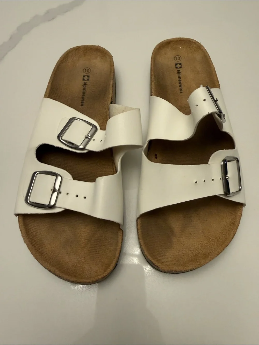 Women’s Alpine Swiss White Double-Strap Buckle Sandals